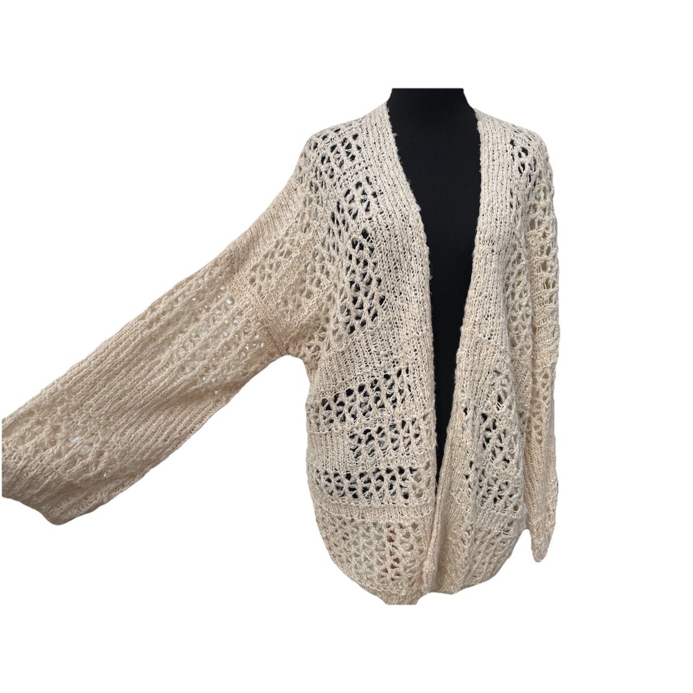 Open Knit Cardigan Rag Poets Beige Sweater Cozy XS S Boho Oversized Cabin